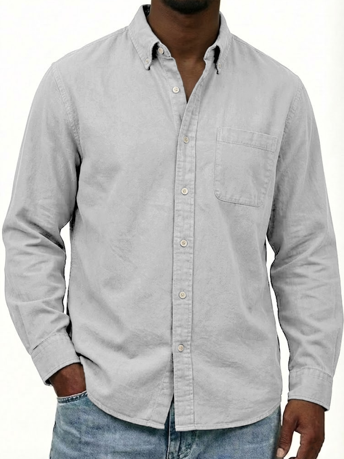 Herren Arbeitskleidung Baumwolle Oxford Button-down Langarm Freizeit Hemd mit Taschen-deurabatt