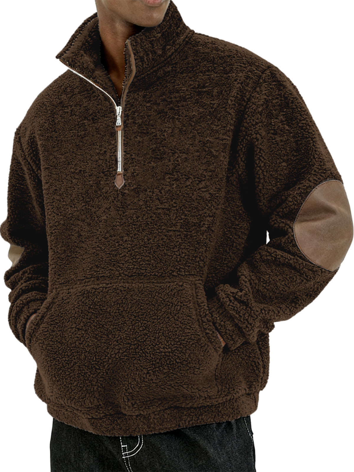 Herren Sherpa Gemütlicher und Stilvoller Halb - Zip Pullover mit Ellbogenpatches-deurabatt