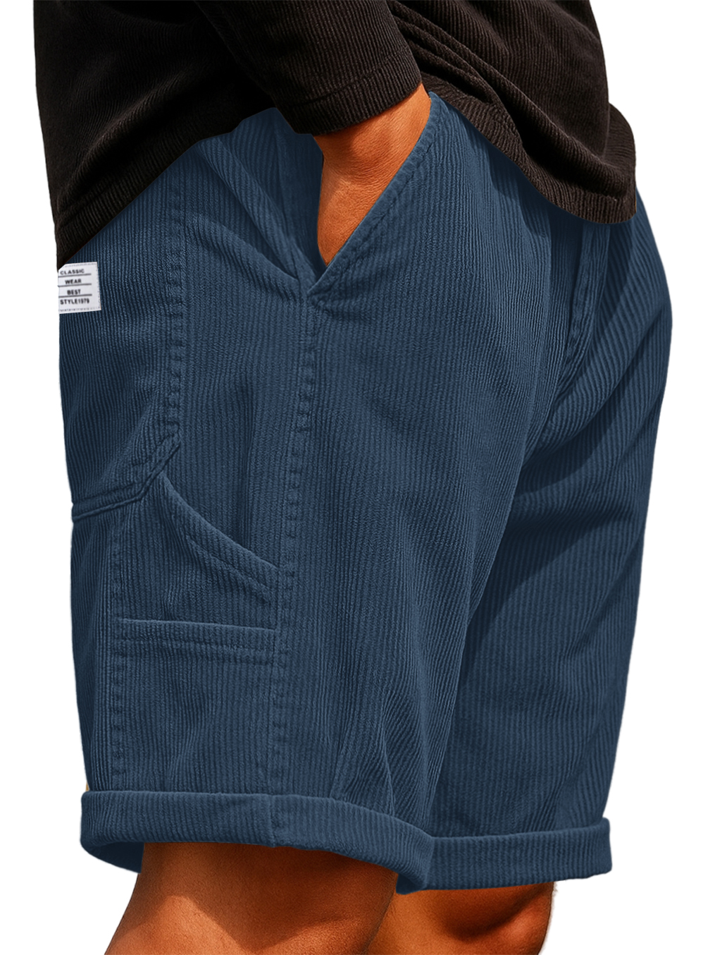 Herren Praktische Mehrfach-Taschen Cargo-Shorts Corduroy Besticktes Logo Stilvolle Lockere Alltags-Shorts-deurabatt