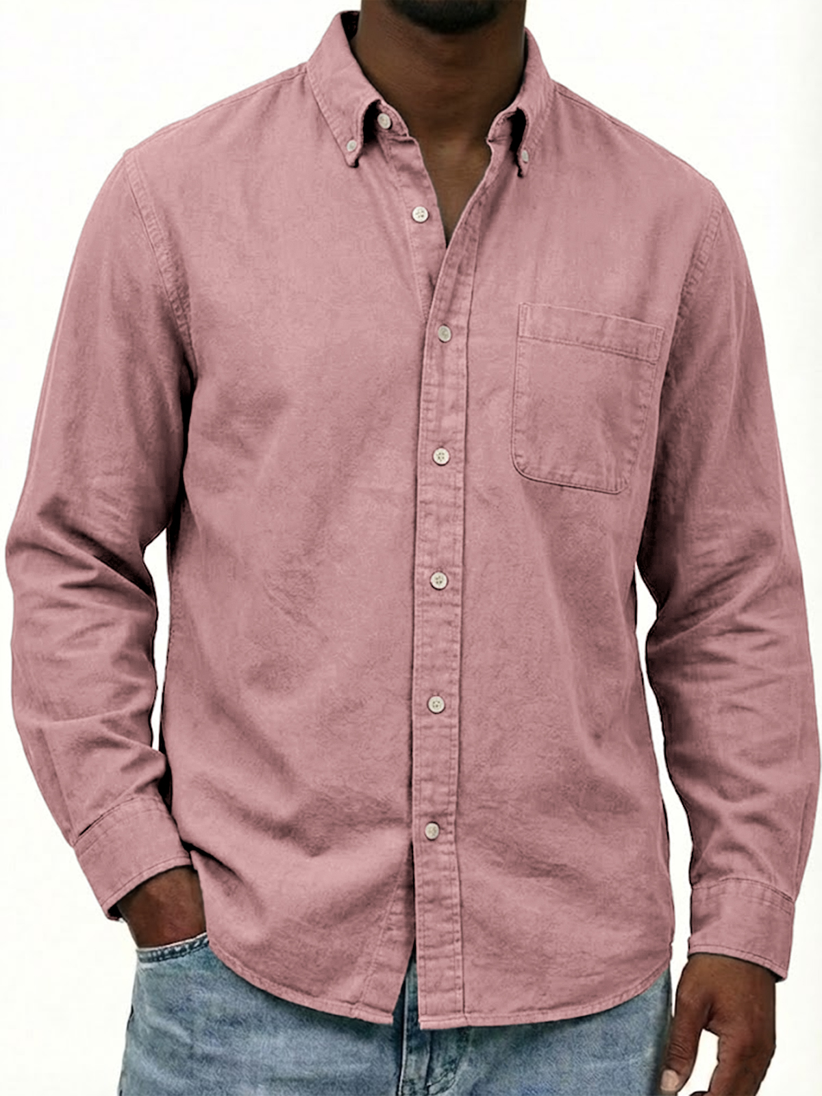 Herren Arbeitskleidung Baumwolle Oxford Button-down Langarm Freizeit Hemd mit Taschen-deurabatt