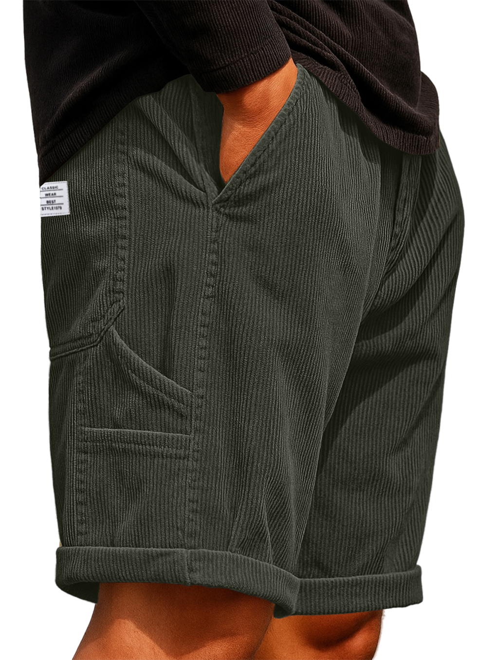 Herren Praktische Mehrfach-Taschen Cargo-Shorts Corduroy Besticktes Logo Stilvolle Lockere Alltags-Shorts-deurabatt