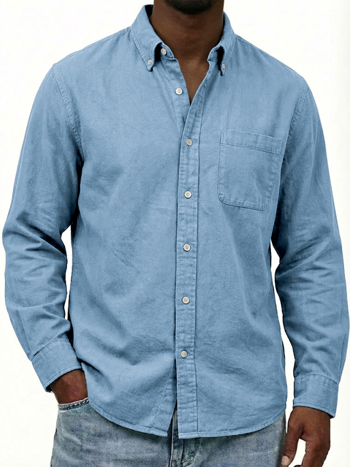 Herren Arbeitskleidung Baumwolle Oxford Button-down Langarm Freizeit Hemd mit Taschen-deurabatt