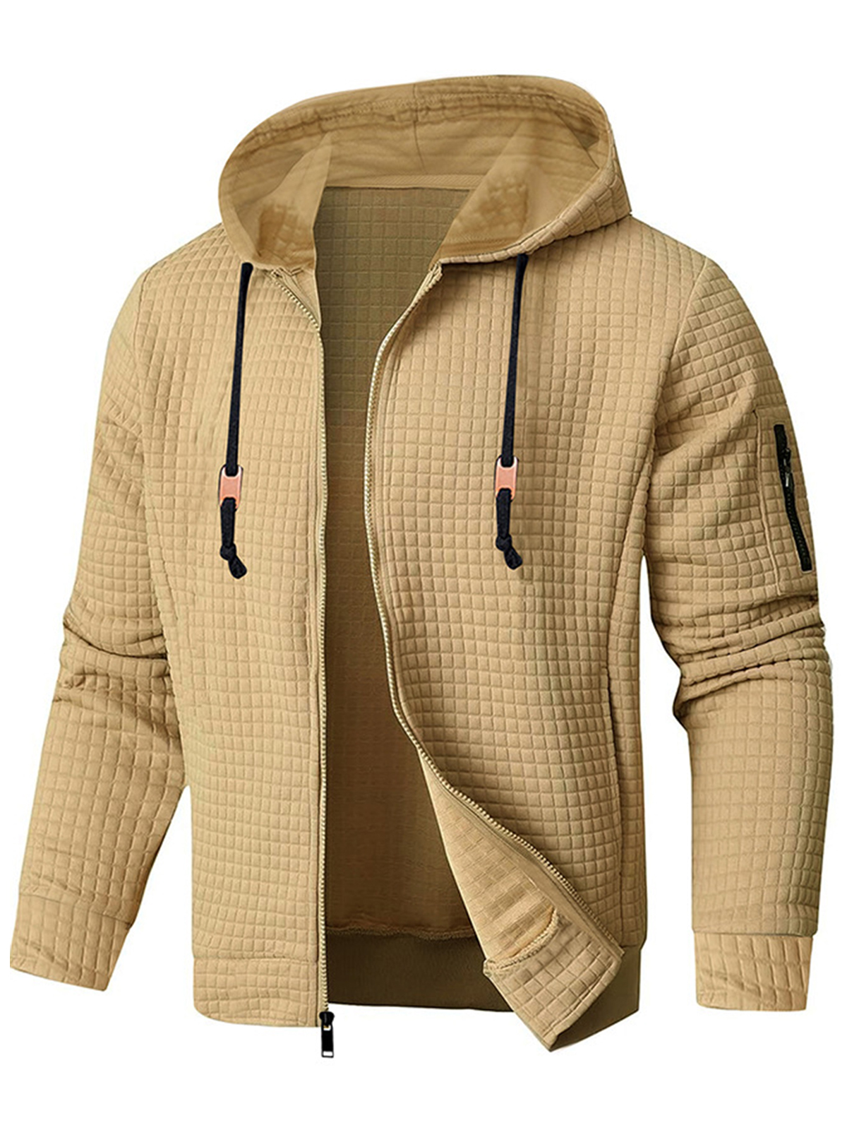 Herren Full Zip Waffle Sweatshirt Freizeitjacke Hoodie-deurabatt