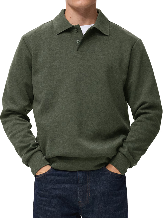 Herren Bequeme Alltagskragen Knopf-Down Freizeit Langarm Polohemd-deurabatt