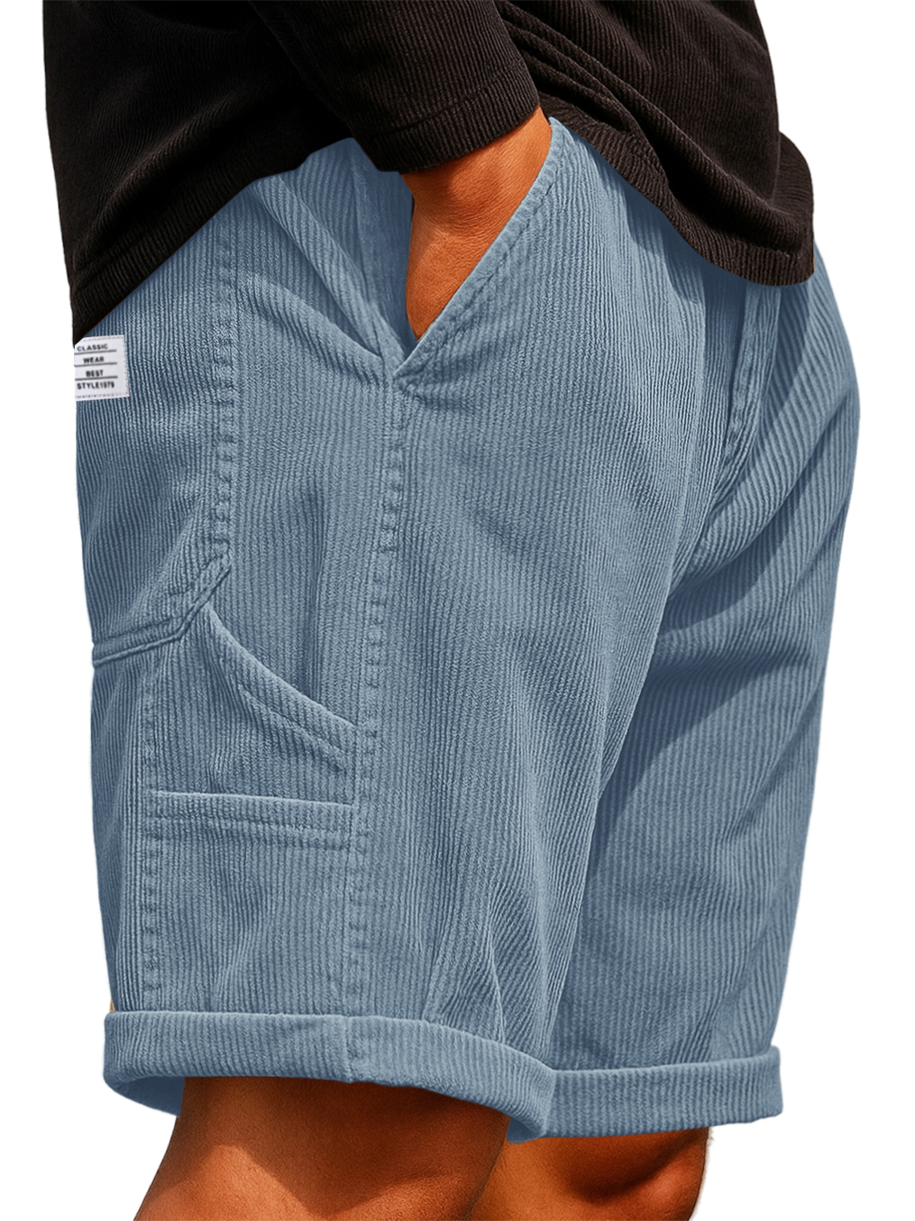 Herren Praktische Mehrfach-Taschen Cargo-Shorts Corduroy Besticktes Logo Stilvolle Lockere Alltags-Shorts-deurabatt