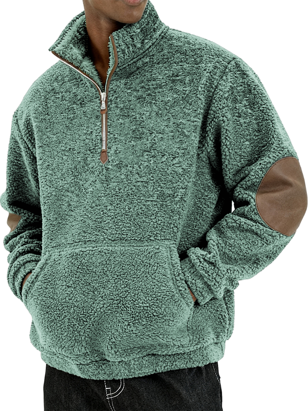 Herren Sherpa Gemütlicher und Stilvoller Halb - Zip Pullover mit Ellbogenpatches-deurabatt