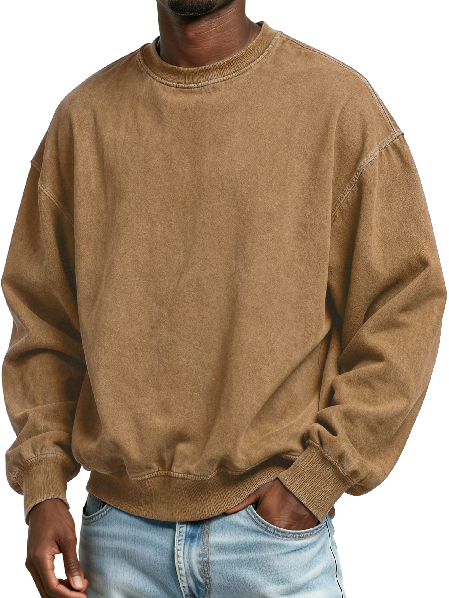 Herren Langarm-Sweatshirt – Batik-Design, Vintage-Wasch-Look, Rundhals