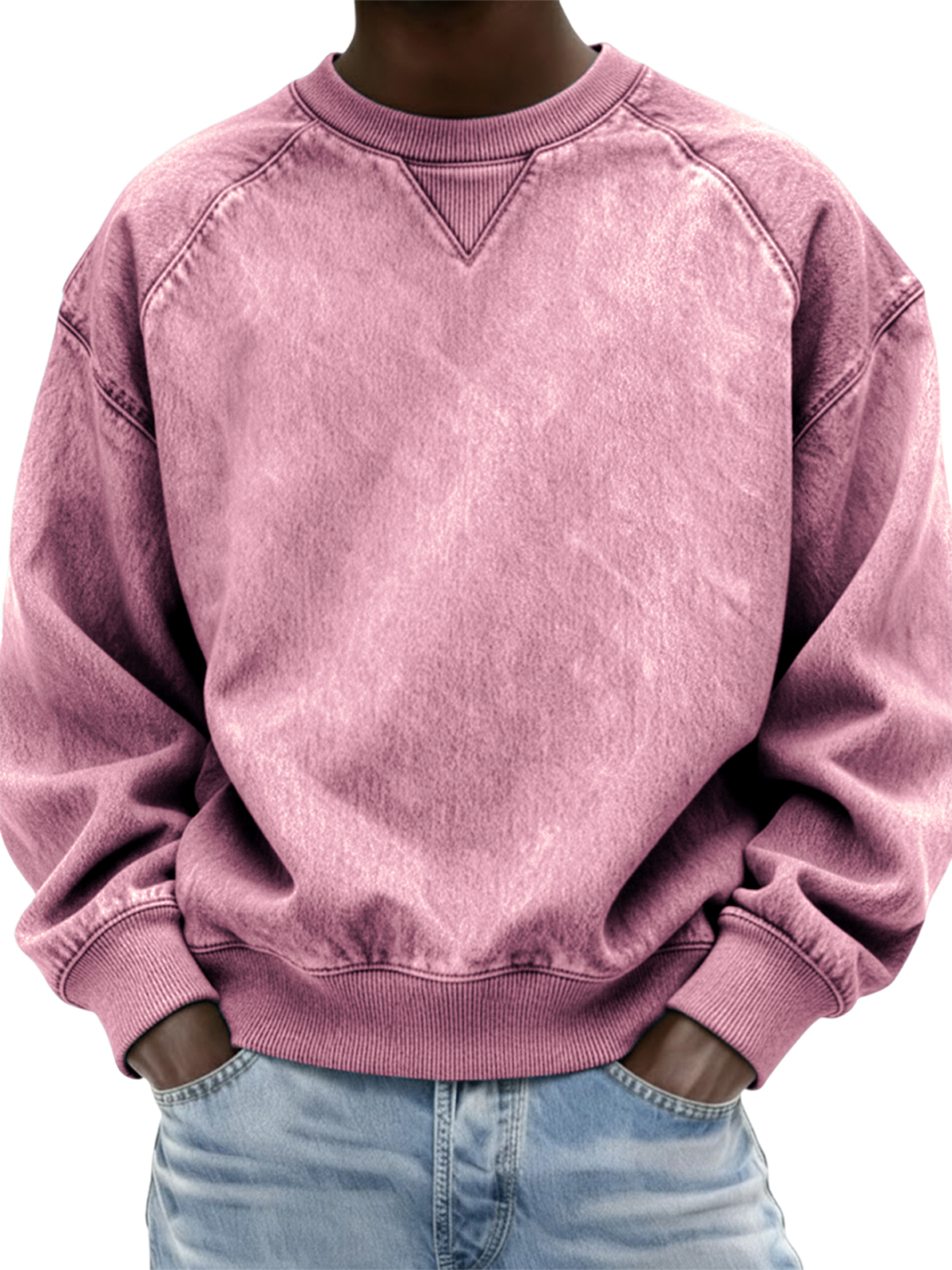 Herren Vintage Distressed Raglan Ärmel Patchwork Rundhals Pullover Sweatshirt-deurabatt