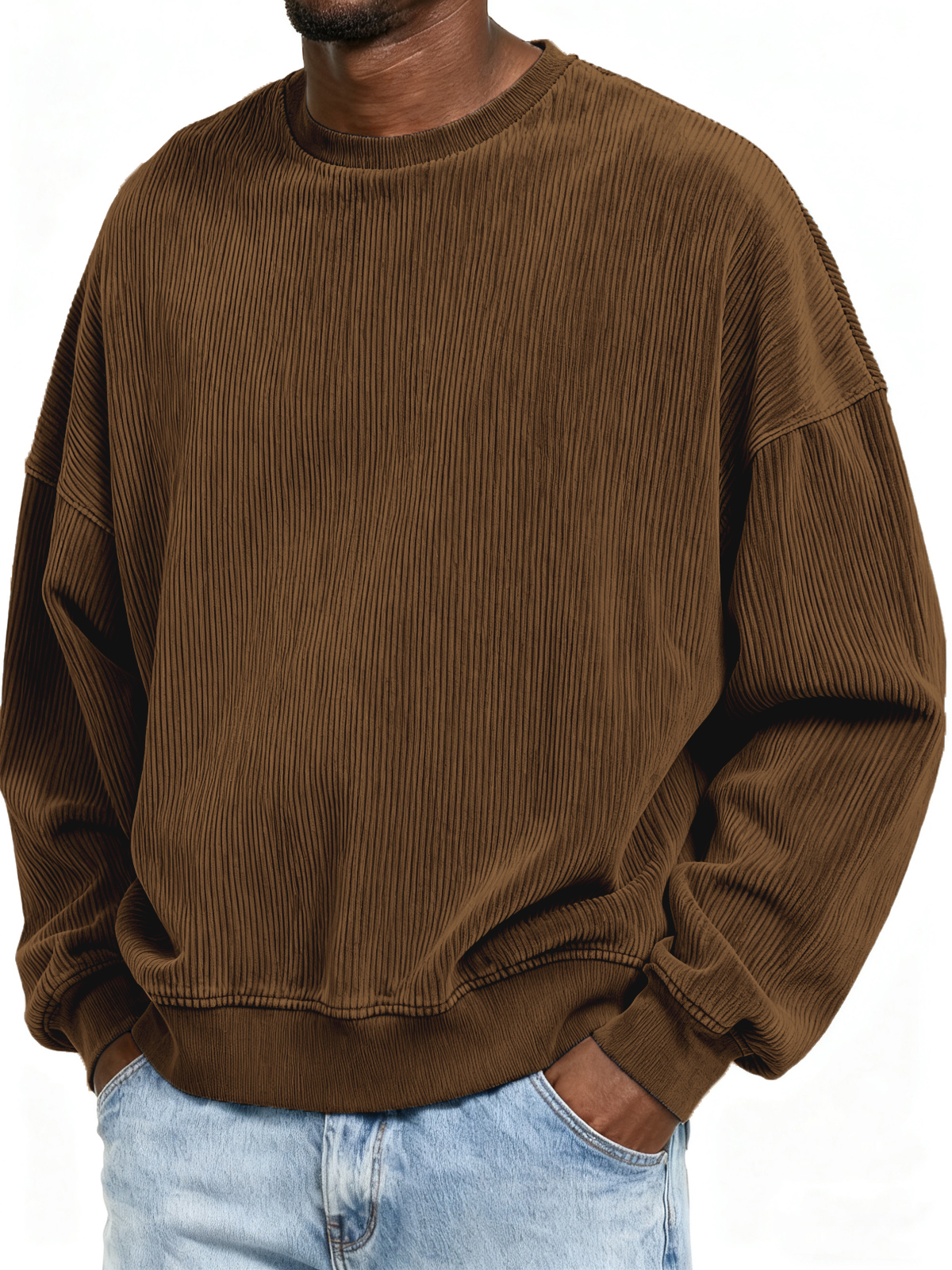 Stylischer gerippter Basic Rundhals-Pullover Sweatshirt-deurabatt