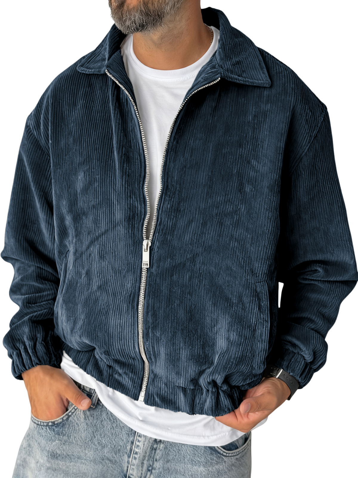 Herren Stilvolle Reißverschluss Cord-Jacke mit Rippstruktur für den Alltag-deurabatt
