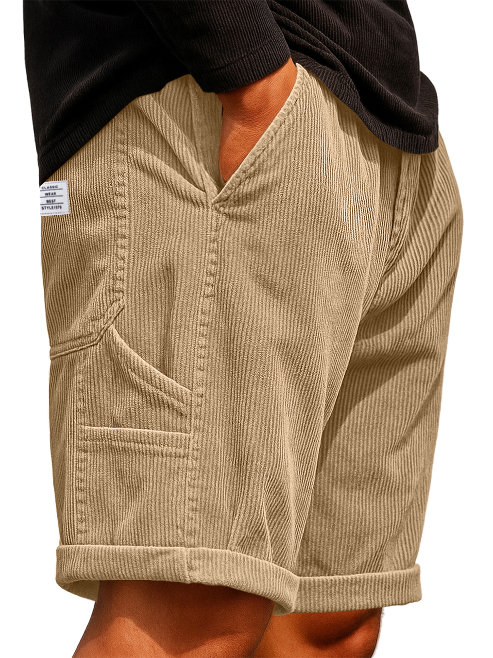 Herren Praktische Mehrfach-Taschen Cargo-Shorts Corduroy Besticktes Logo Stilvolle Lockere Alltags-Shorts-deurabatt