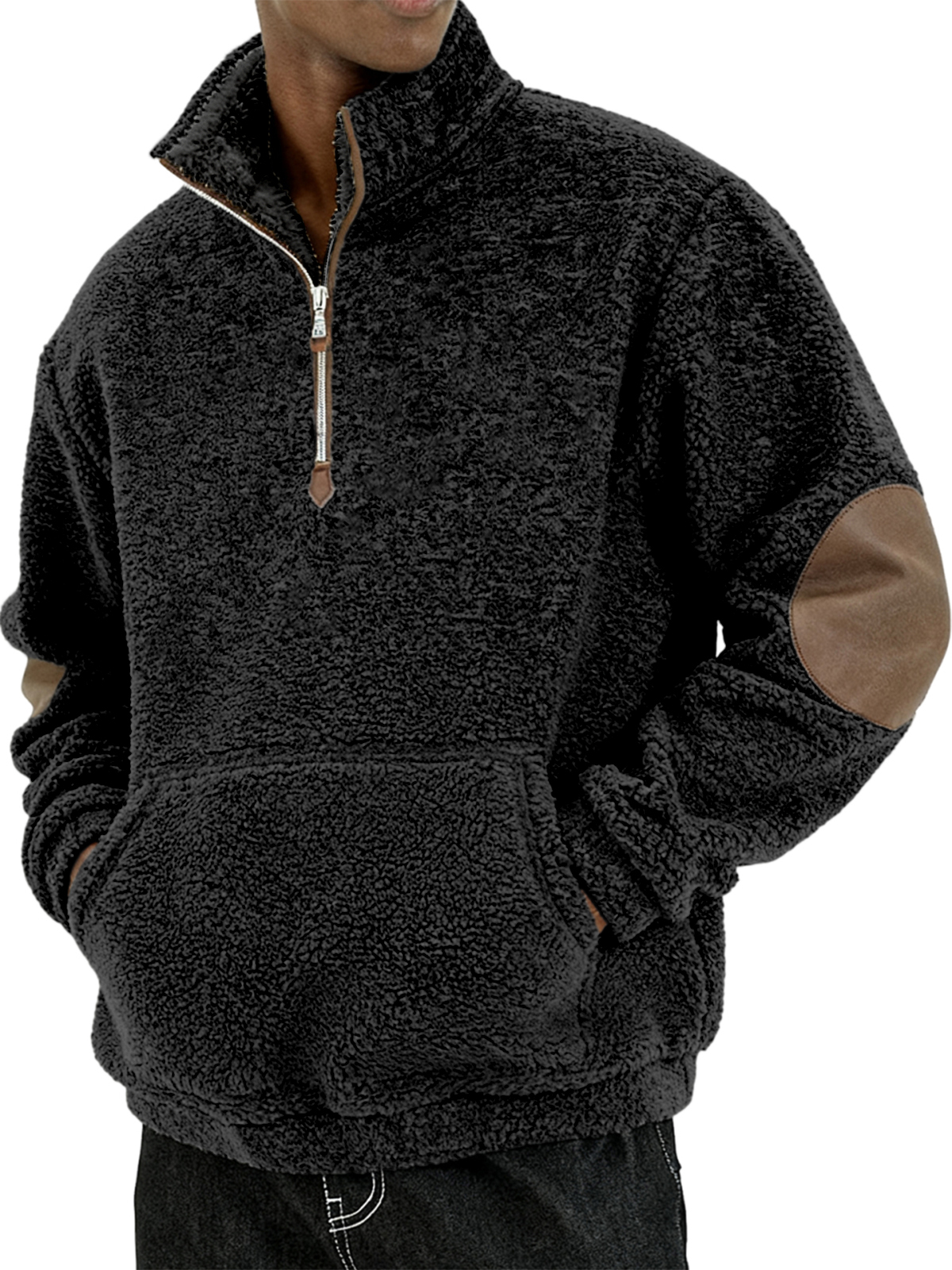 Herren Sherpa Gemütlicher und Stilvoller Halb - Zip Pullover mit Ellbogenpatches-deurabatt