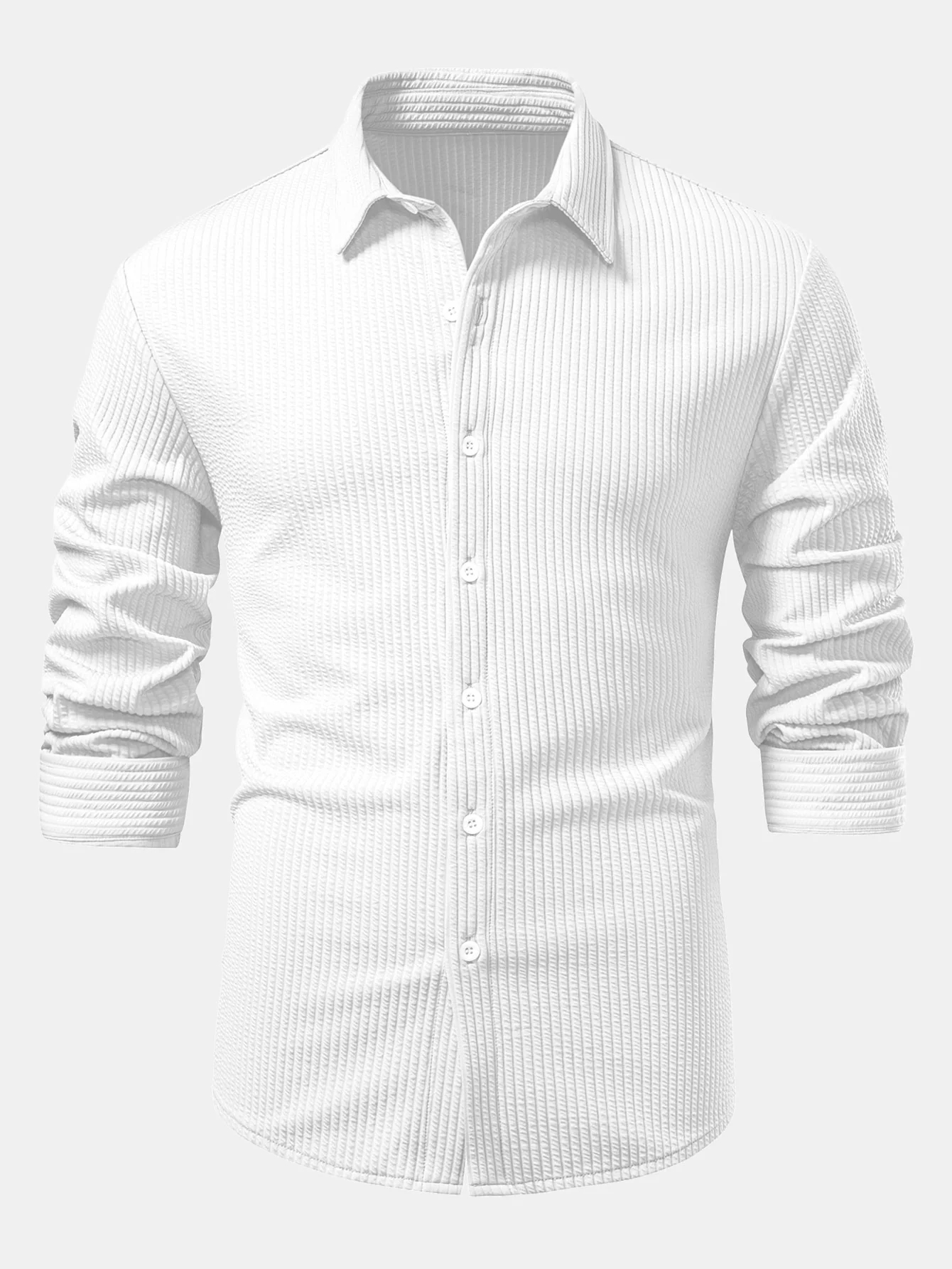 Herren Langarm Muskel-Fit Ripp-Button-Up Gestreiftes Hemd-deurabatt