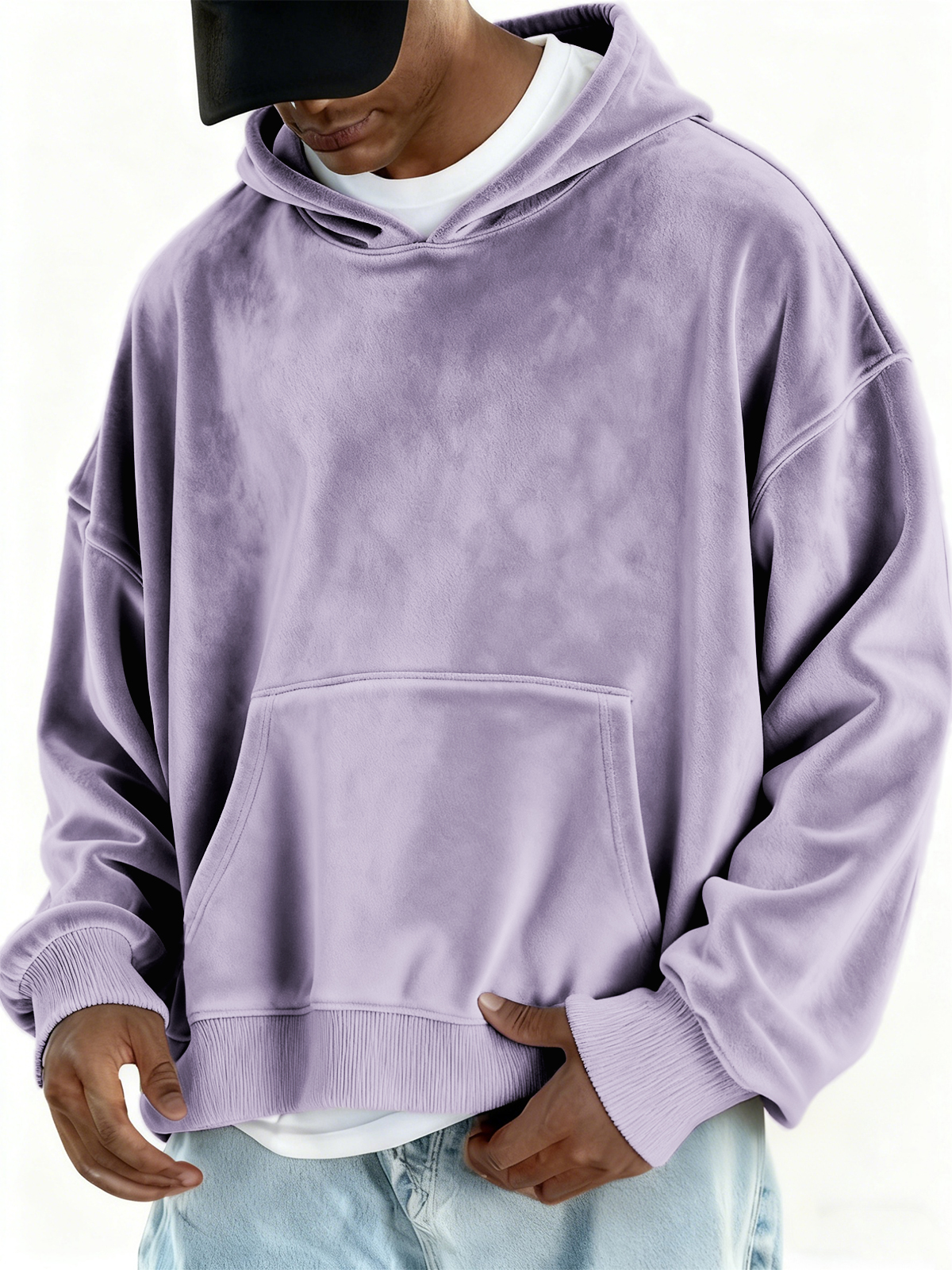 Stilvoller Basic-Kapuzenpullover aus Samt-deurabatt