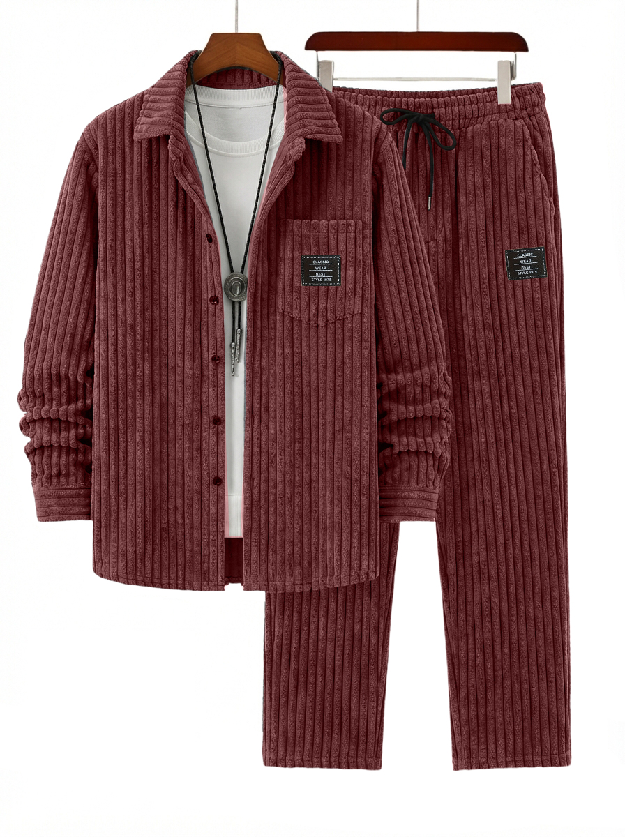 Herren Retro Corduroy Gestreiftes Hemd und Hose Set OOTD-deurabatt