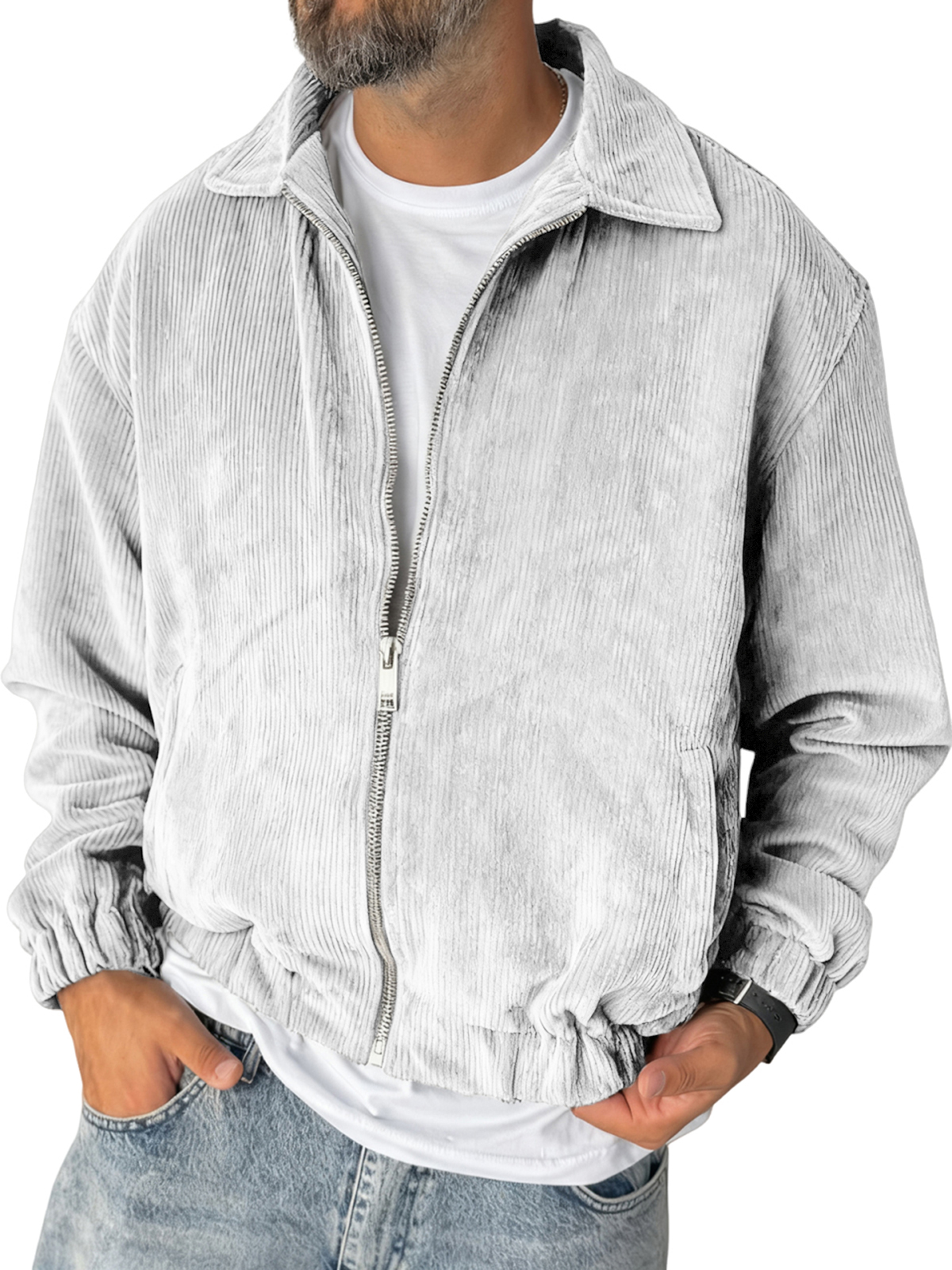 Herren Stilvolle Reißverschluss Cord-Jacke mit Rippstruktur für den Alltag-deurabatt