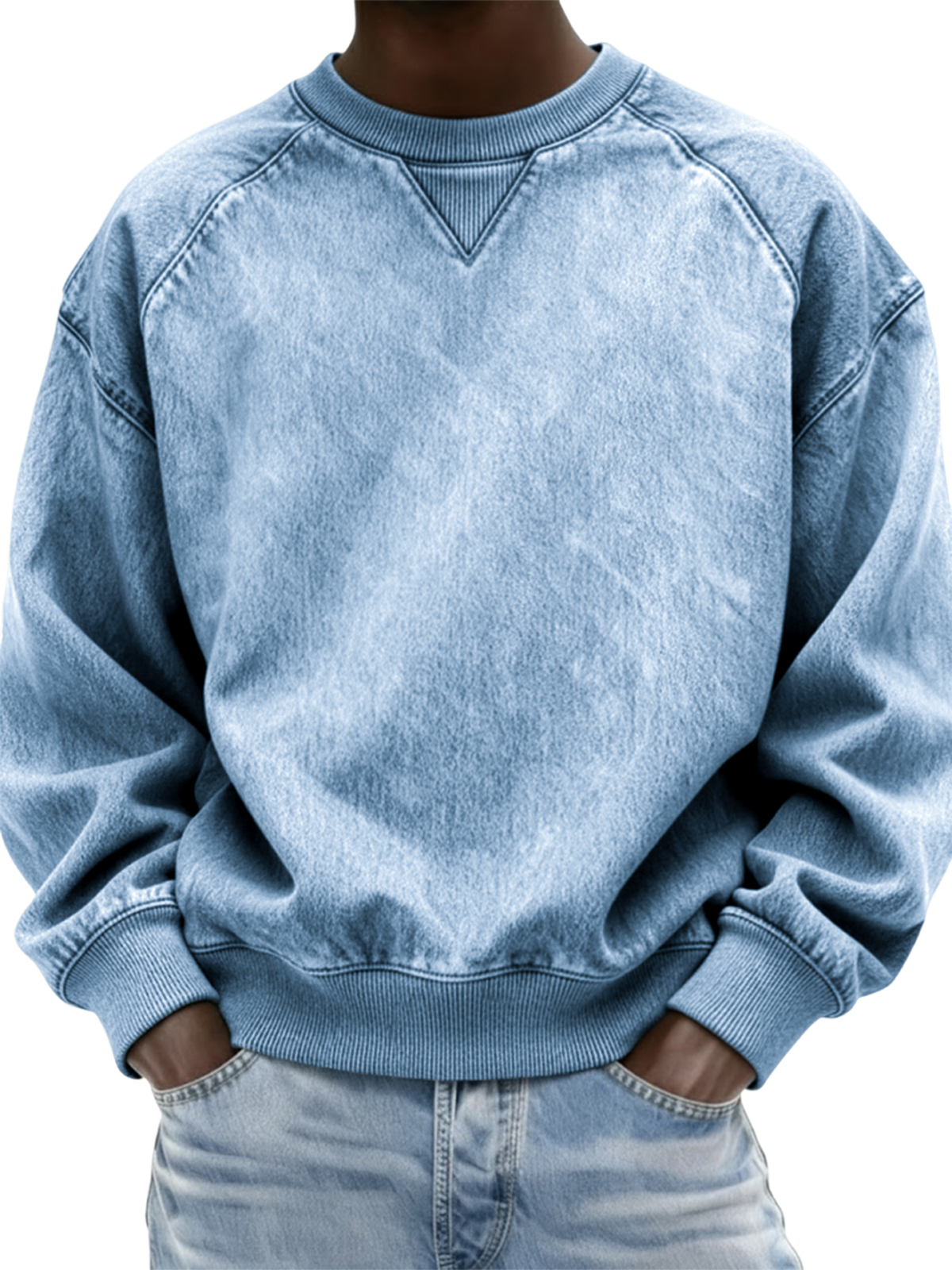 Herren Vintage Distressed Raglan Ärmel Patchwork Rundhals Pullover Sweatshirt-deurabatt