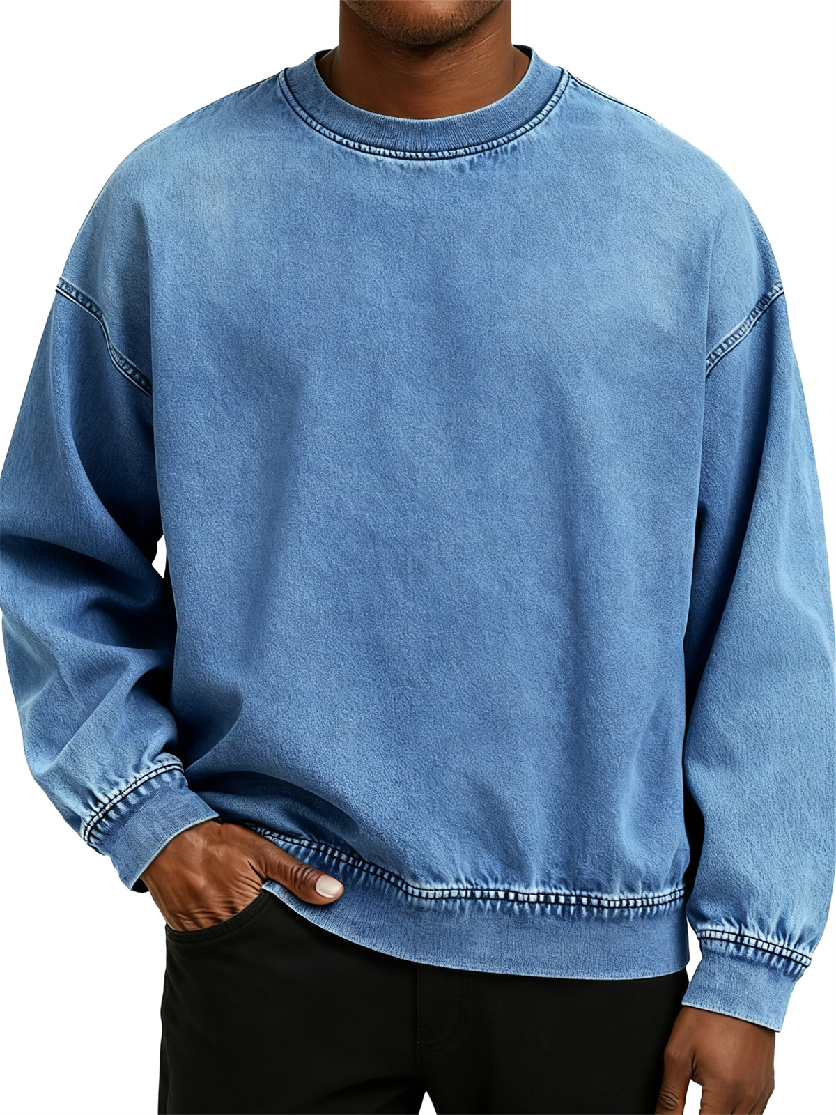 Herren Retro Gewaschen Zerrissene Baumwolle Rundhals Langarm Sweatshirt-deurabatt