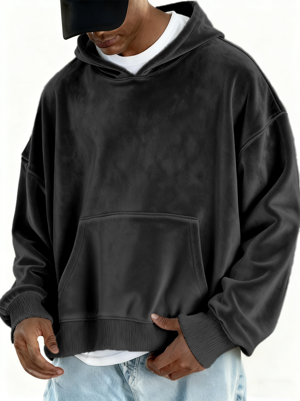 Stilvoller Basic-Kapuzenpullover aus Samt-deurabatt