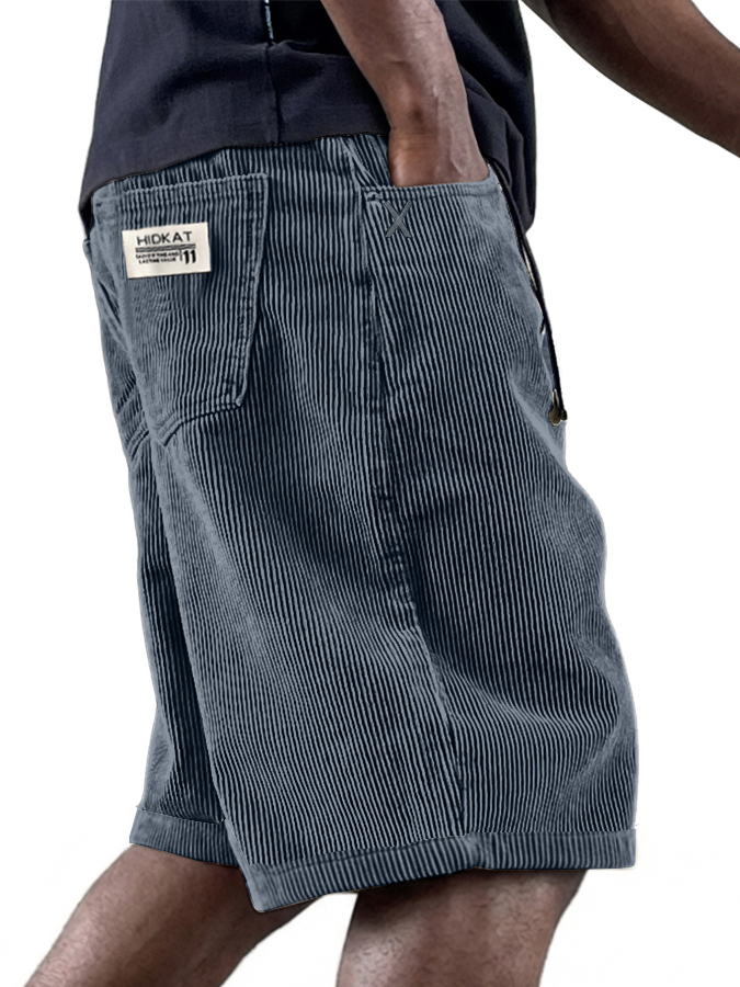Herren Freizeit Retro Mehrfachtaschen Besticktes Logo Arbeitskleidung Corduroy Shorts-deurabatt