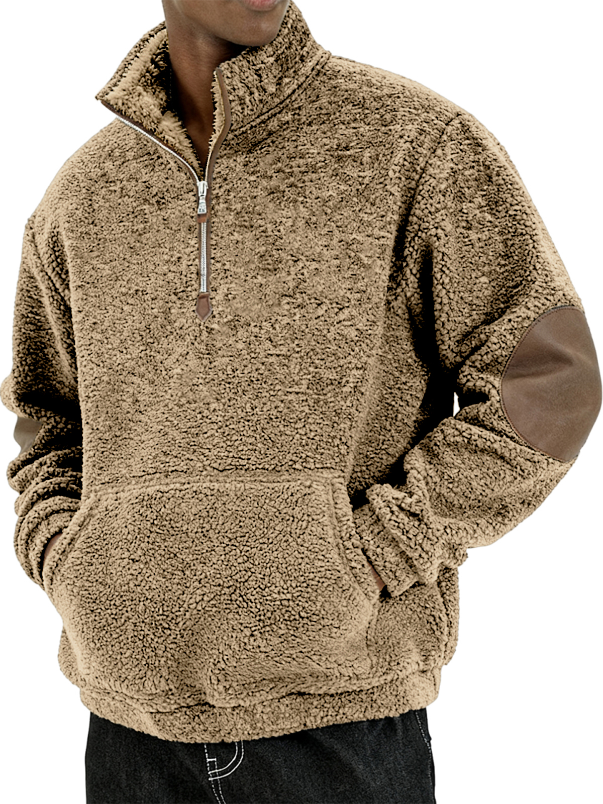 Herren Sherpa Gemütlicher und Stilvoller Halb - Zip Pullover mit Ellbogenpatches-deurabatt