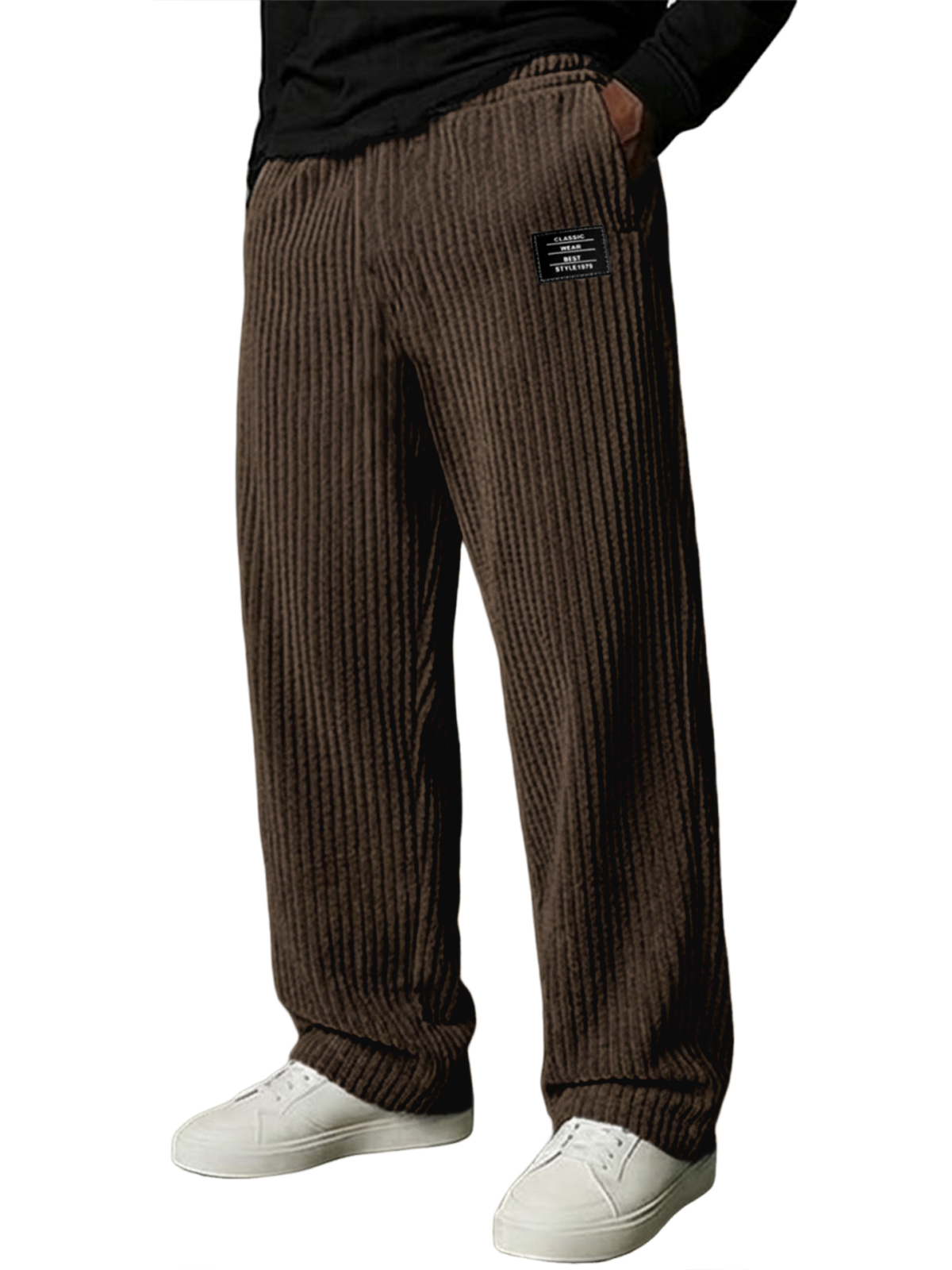 Herren Stilvolle Vertikale Gestreifte Cordhosen mit Besticktem Etikett-deurabatt