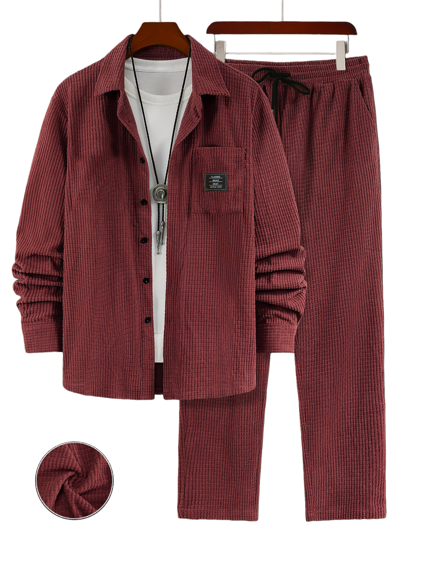 Herren Retro Corduroy Langarmhemd und Hose Set OOTD-deurabatt
