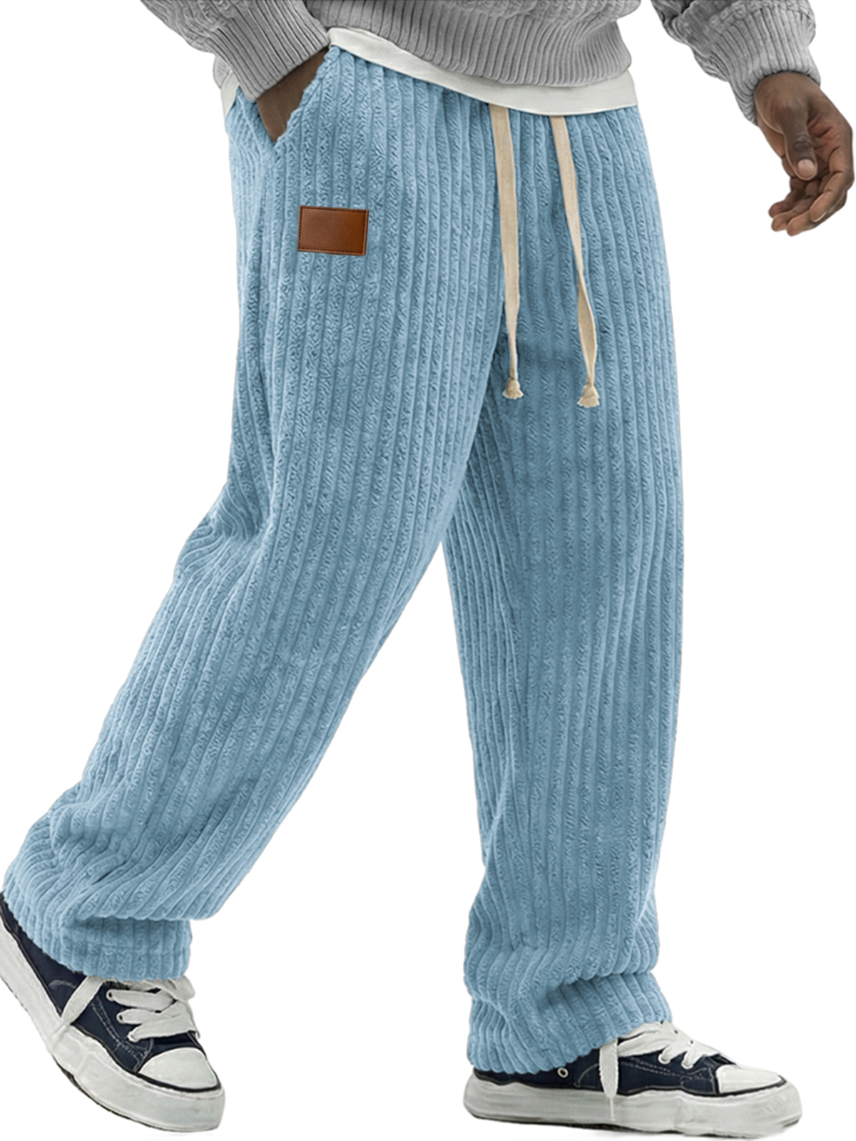 Herren einfache weiche Cordhosen mit Lederstickerei-Patchwork-deurabatt