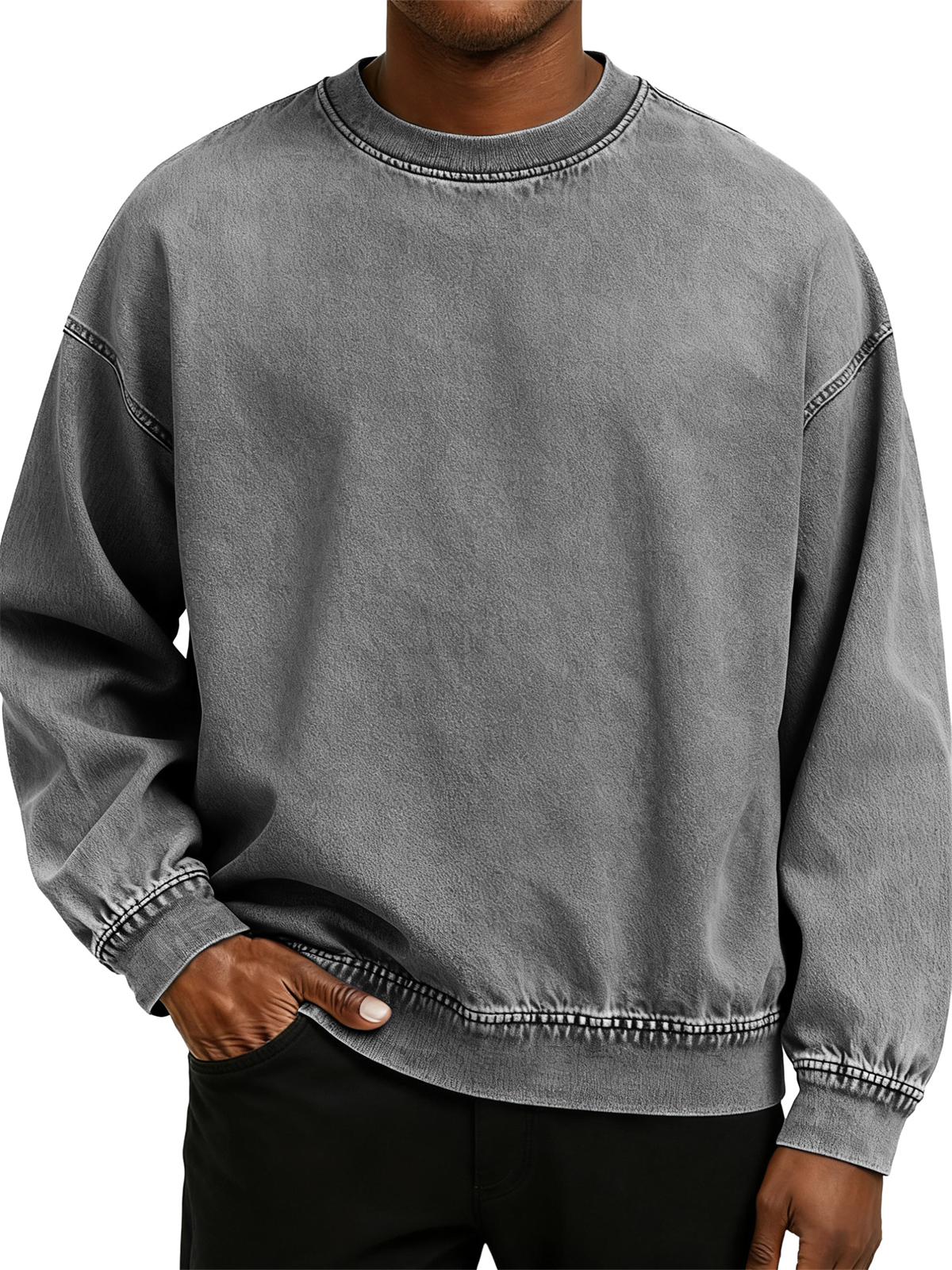 Herren Retro Gewaschen Zerrissene Baumwolle Rundhals Langarm Sweatshirt-deurabatt