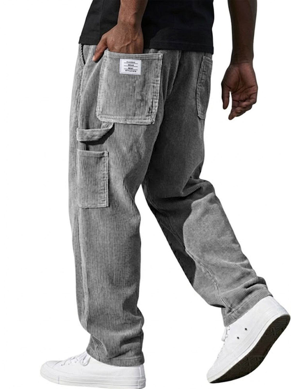 Herren Stilvolle Corduroy Vintage Multi-Taschen Cargo-Hosen mit besticktem Patchwork-deurabatt