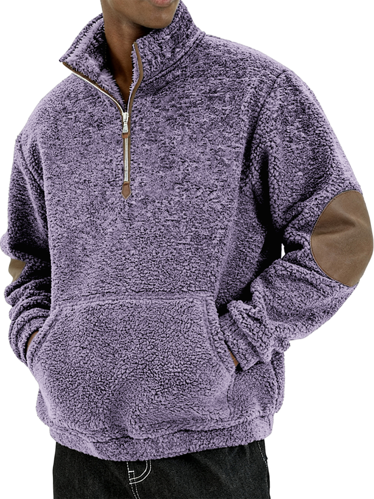 Herren Sherpa Gemütlicher und Stilvoller Halb - Zip Pullover mit Ellbogenpatches-deurabatt