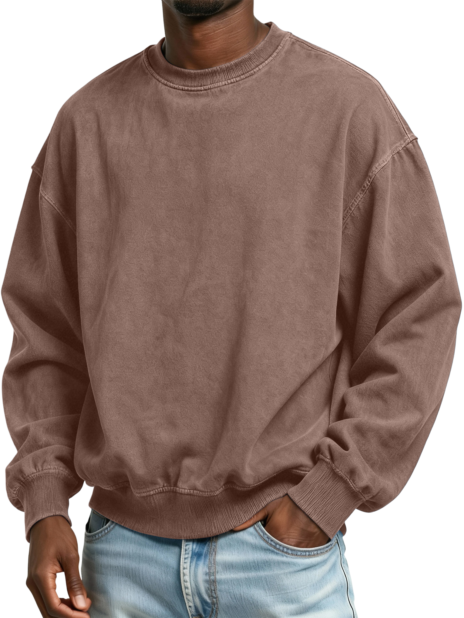 Herren Langarm-Sweatshirt – Batik-Design, Vintage-Wasch-Look, Rundhals