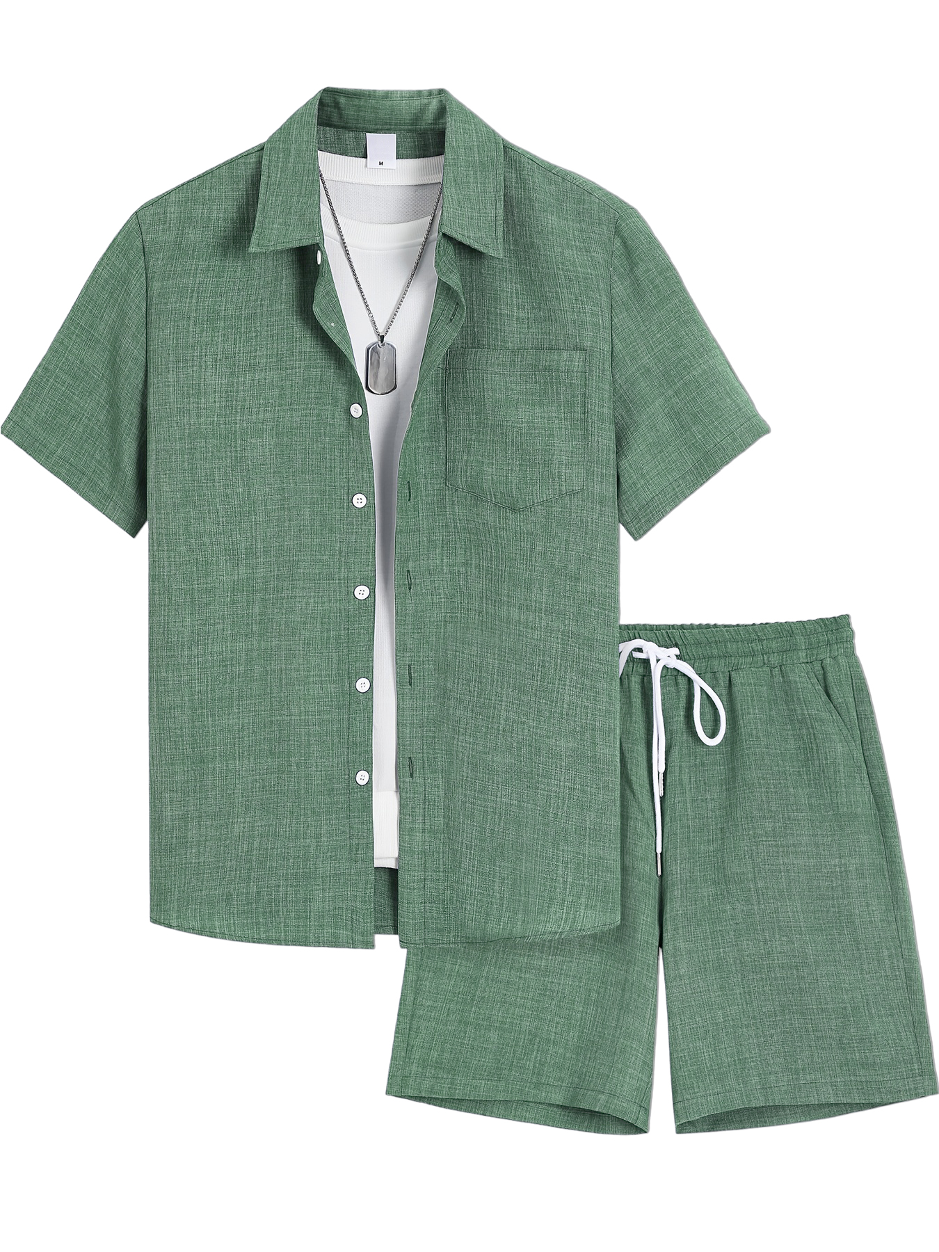 Herren Old Money Stil Baumwolle und Leinen Hemd und Shorts Set OOTD-deurabatt