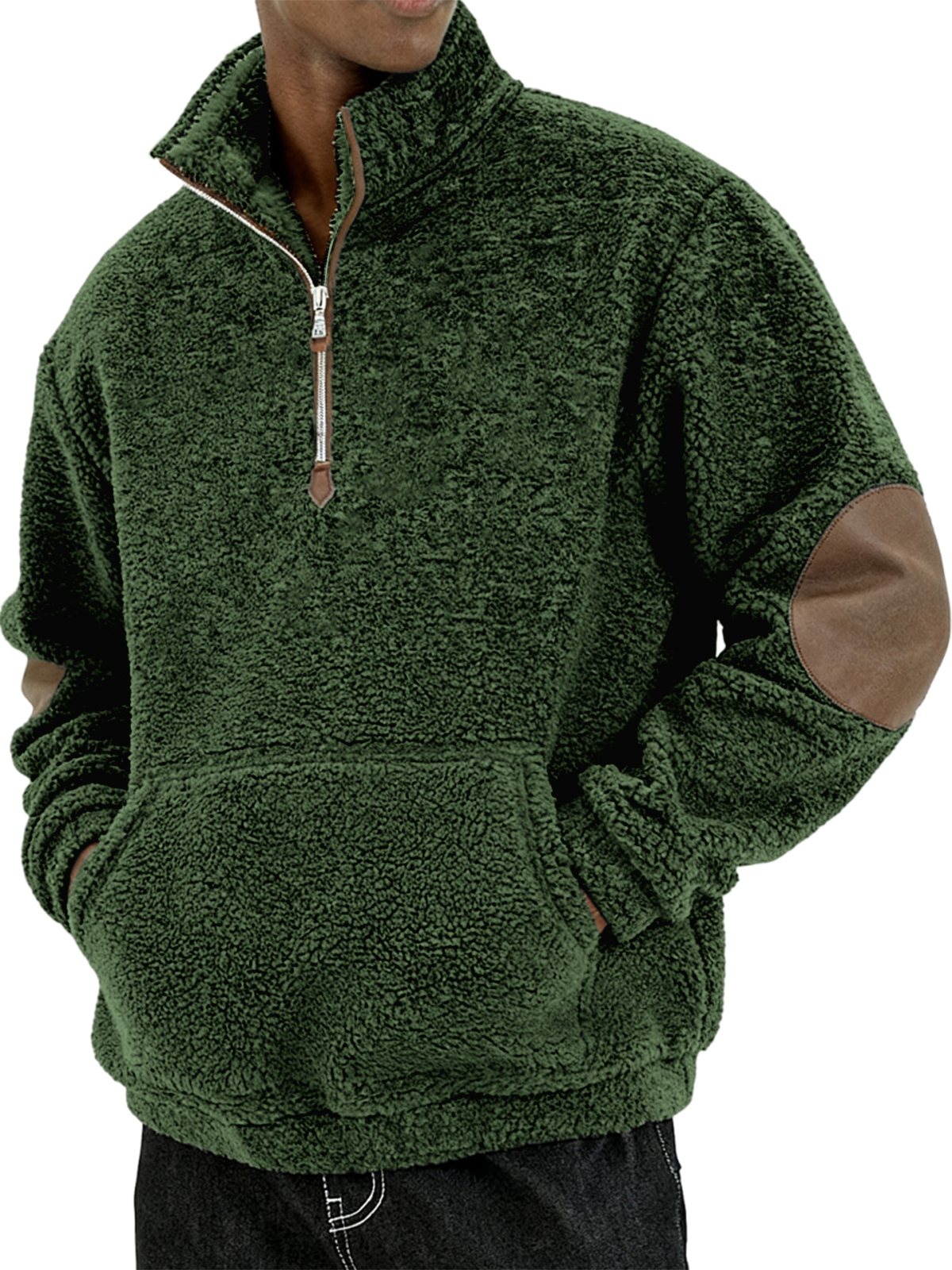 Herren Sherpa Gemütlicher und Stilvoller Halb - Zip Pullover mit Ellbogenpatches-deurabatt