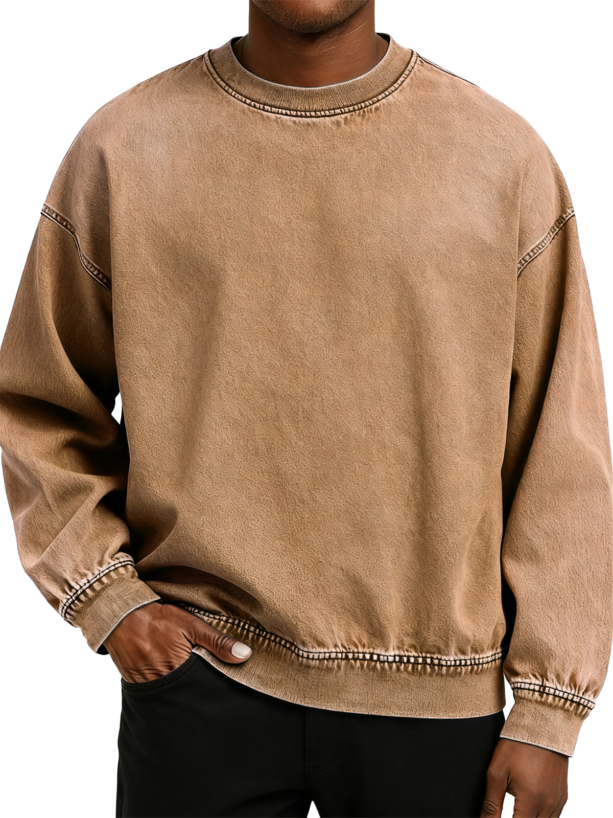 Herren Retro Gewaschen Zerrissene Baumwolle Rundhals Langarm Sweatshirt-deurabatt
