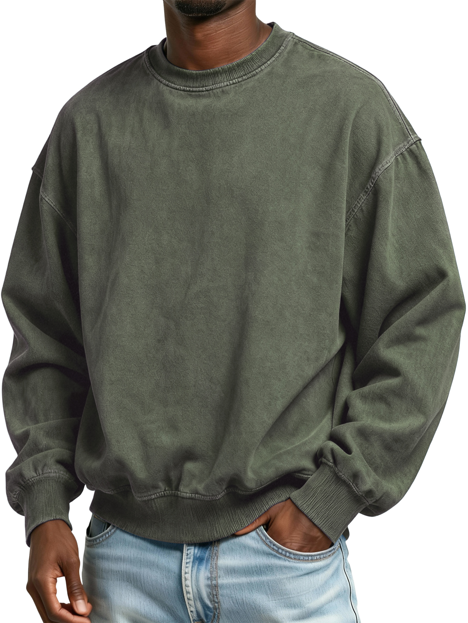 Herren Langarm-Sweatshirt – Batik-Design, Vintage-Wasch-Look, Rundhals-deurabatt