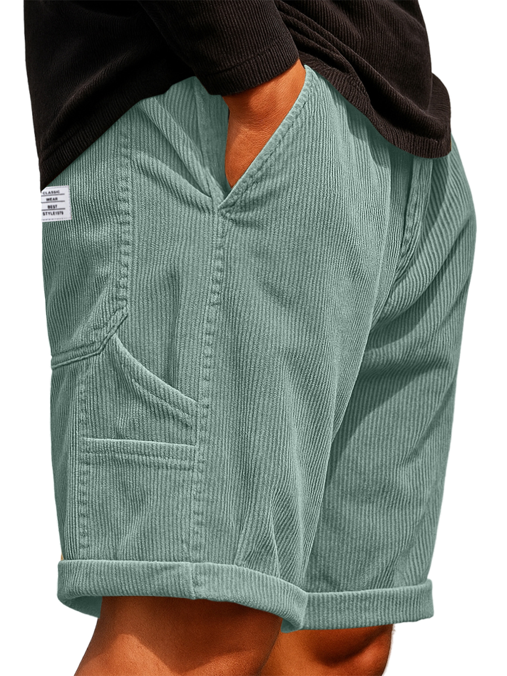 Herren Praktische Mehrfach-Taschen Cargo-Shorts Corduroy Besticktes Logo Stilvolle Lockere Alltags-Shorts-deurabatt