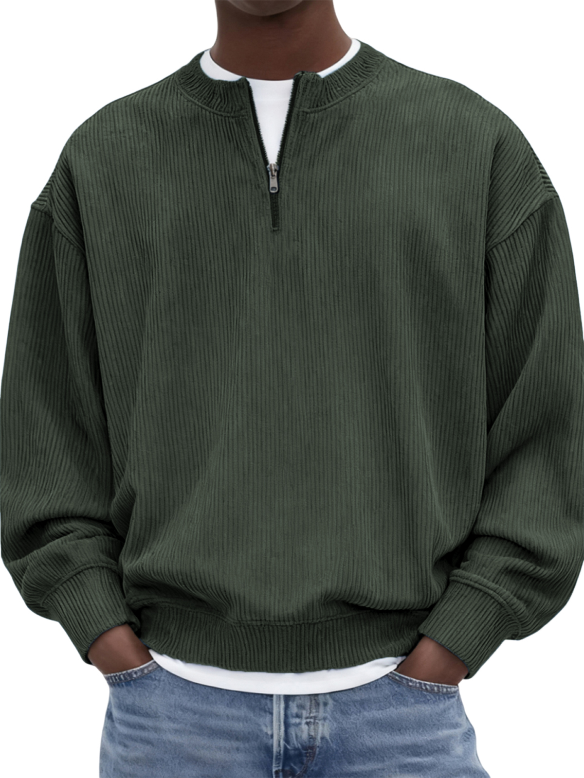 Herren Quarter-Zip Stilvolles Corduroy Langarm-Pullover-deurabatt