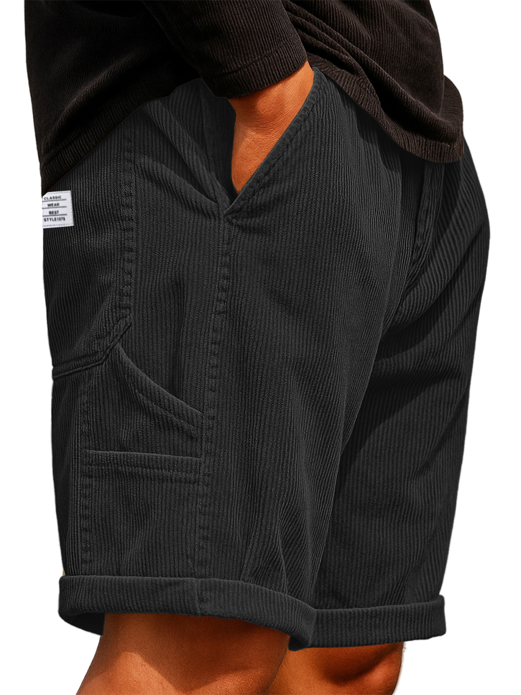 Herren Praktische Mehrfach-Taschen Cargo-Shorts Corduroy Besticktes Logo Stilvolle Lockere Alltags-Shorts-deurabatt