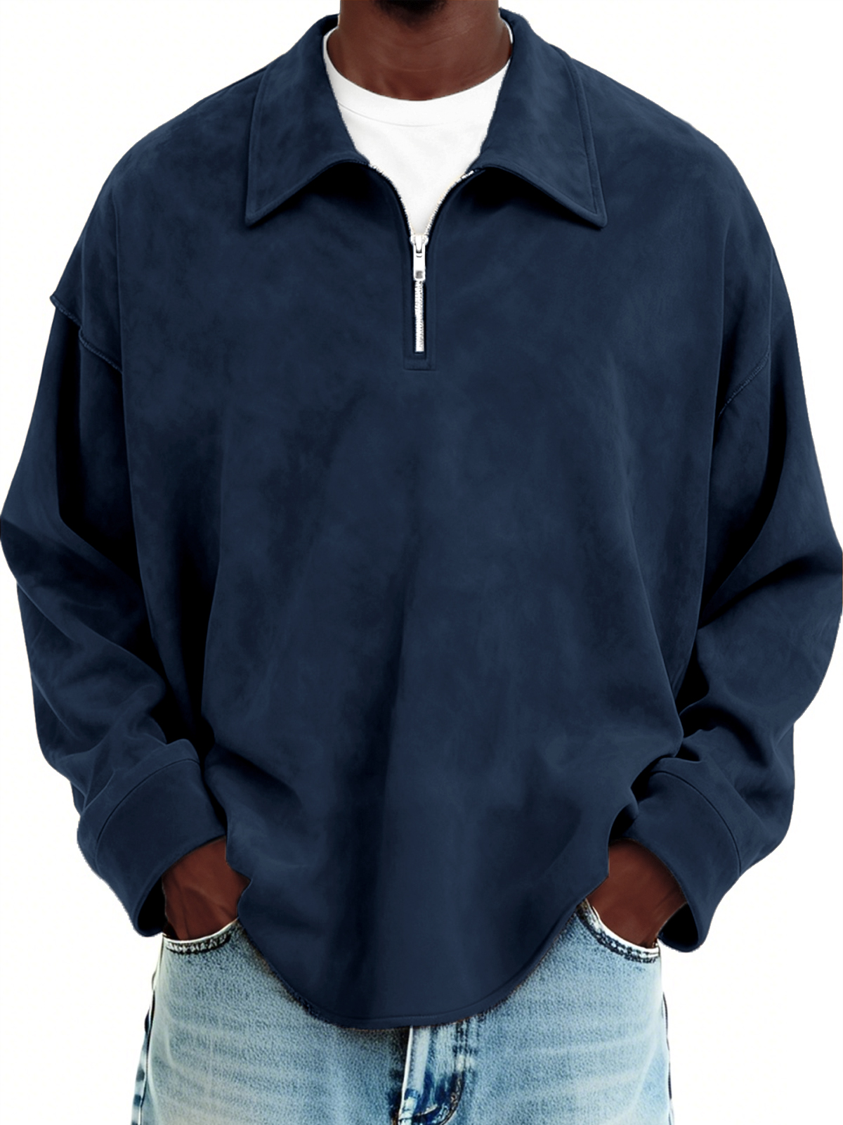 Herren-Vintage-Wildlederpullover mit Viertelreißverschluss-deurabatt