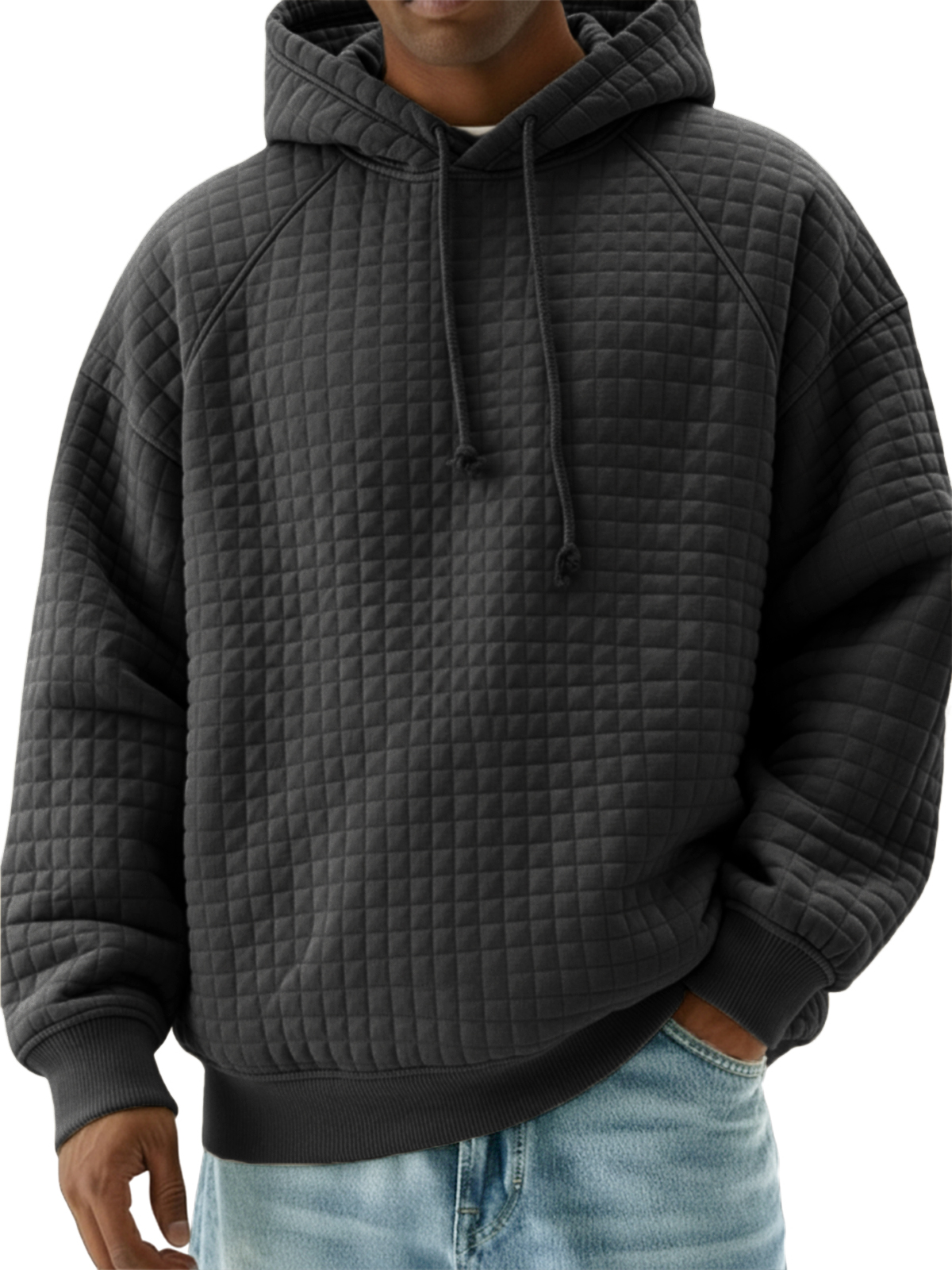 Herren Stylischer Stepp-Waffel Raglan Ärmel Pullover Sweatshirt-deurabatt