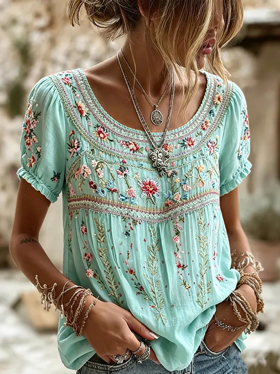 Lässiges Damen-T-Shirt mit Retro-Blumenmuster-Mode & Komfort