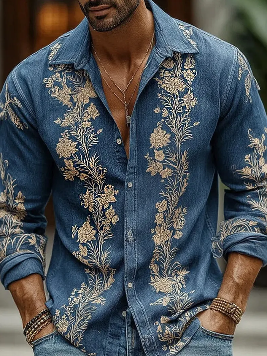 Herren-Retro-Shirt mit abstraktem Kunstprint, lässig, aus Baumwolle-Leinen-Mischgewebe-Mode & Komfort