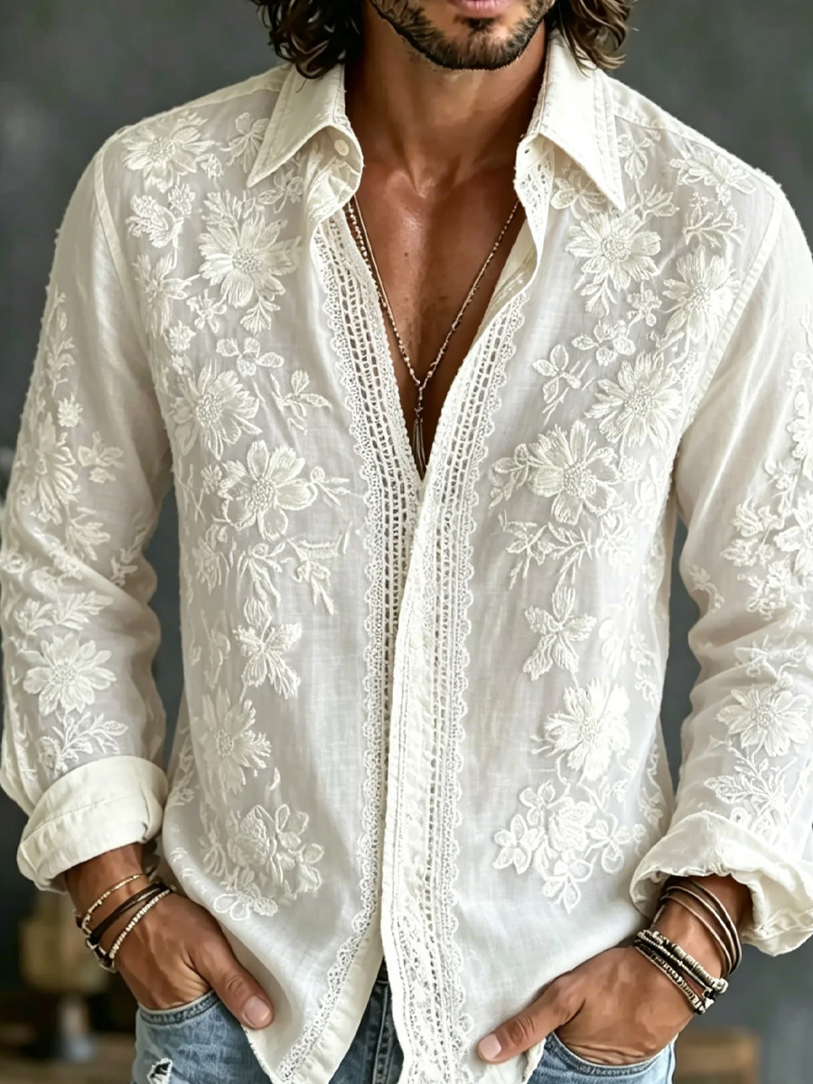 Herren-Retro-Shirt mit abstraktem Kunstprint, lässig, aus Baumwolle-Leinen-Mischgewebe-Mode & Komfort