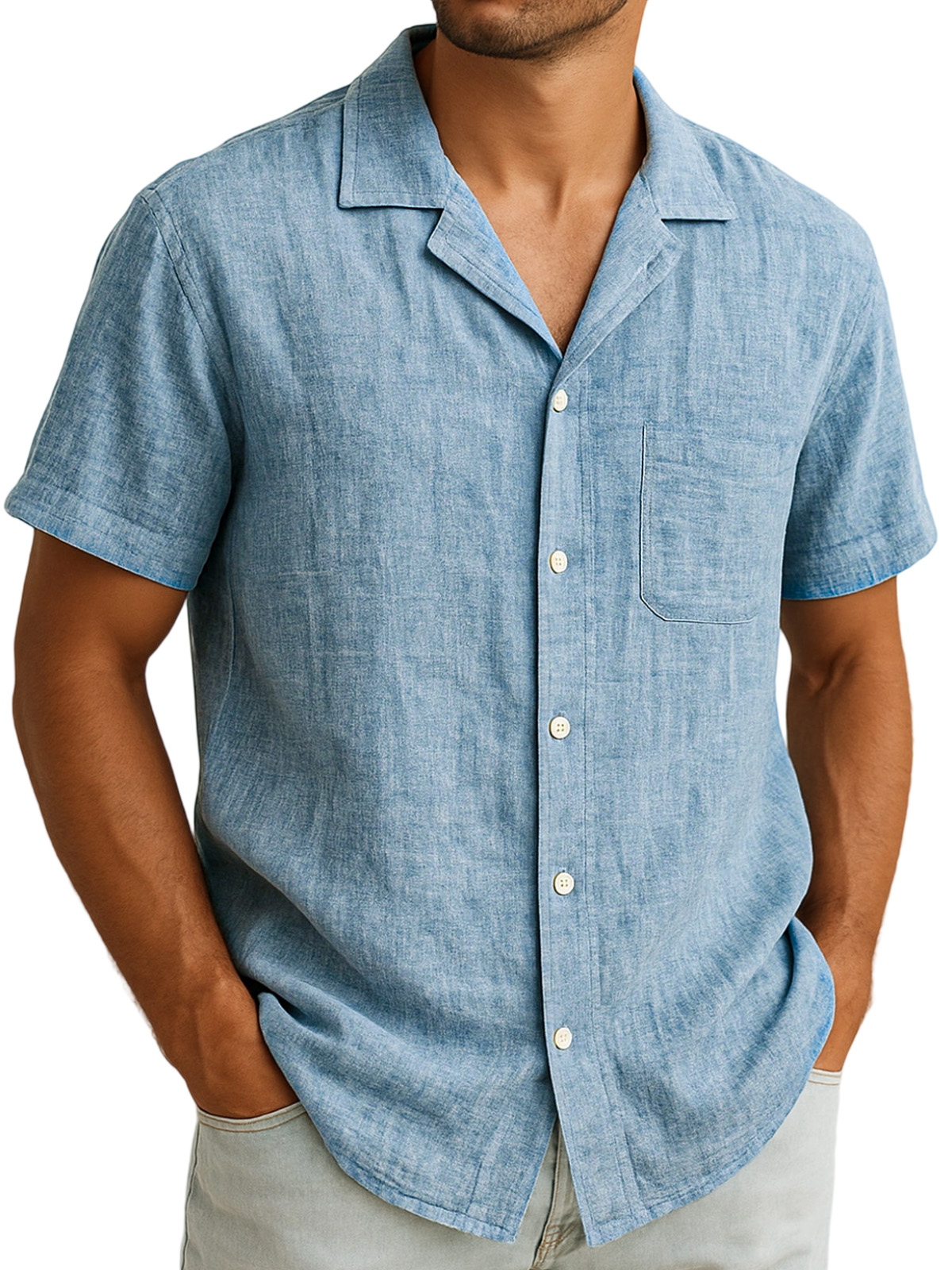 Herren Alltags Freizeit Atmungsaktive Einfarbige Kurzarm Hemd mit Revers und Knopfleiste-deurabatt