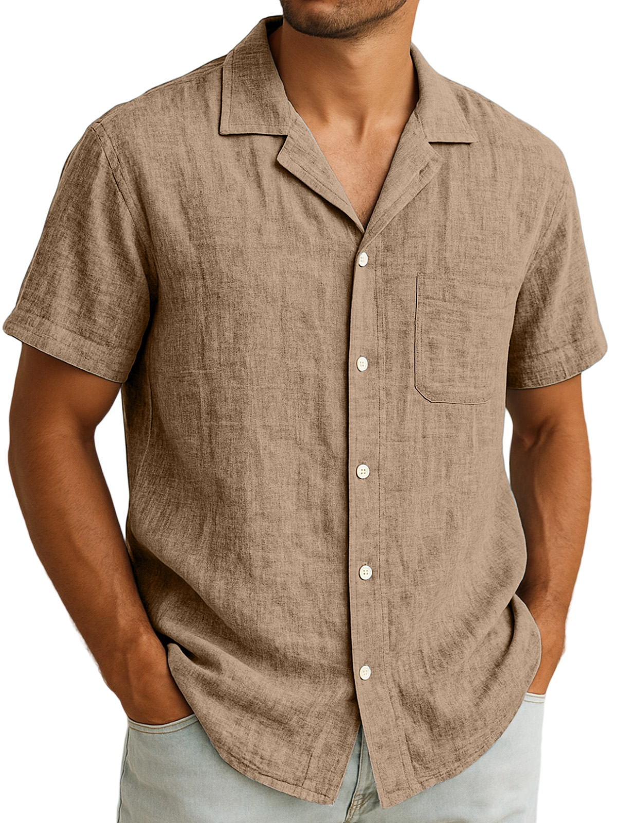 Herren Alltags Freizeit Atmungsaktive Einfarbige Kurzarm Hemd mit Revers und Knopfleiste-deurabatt