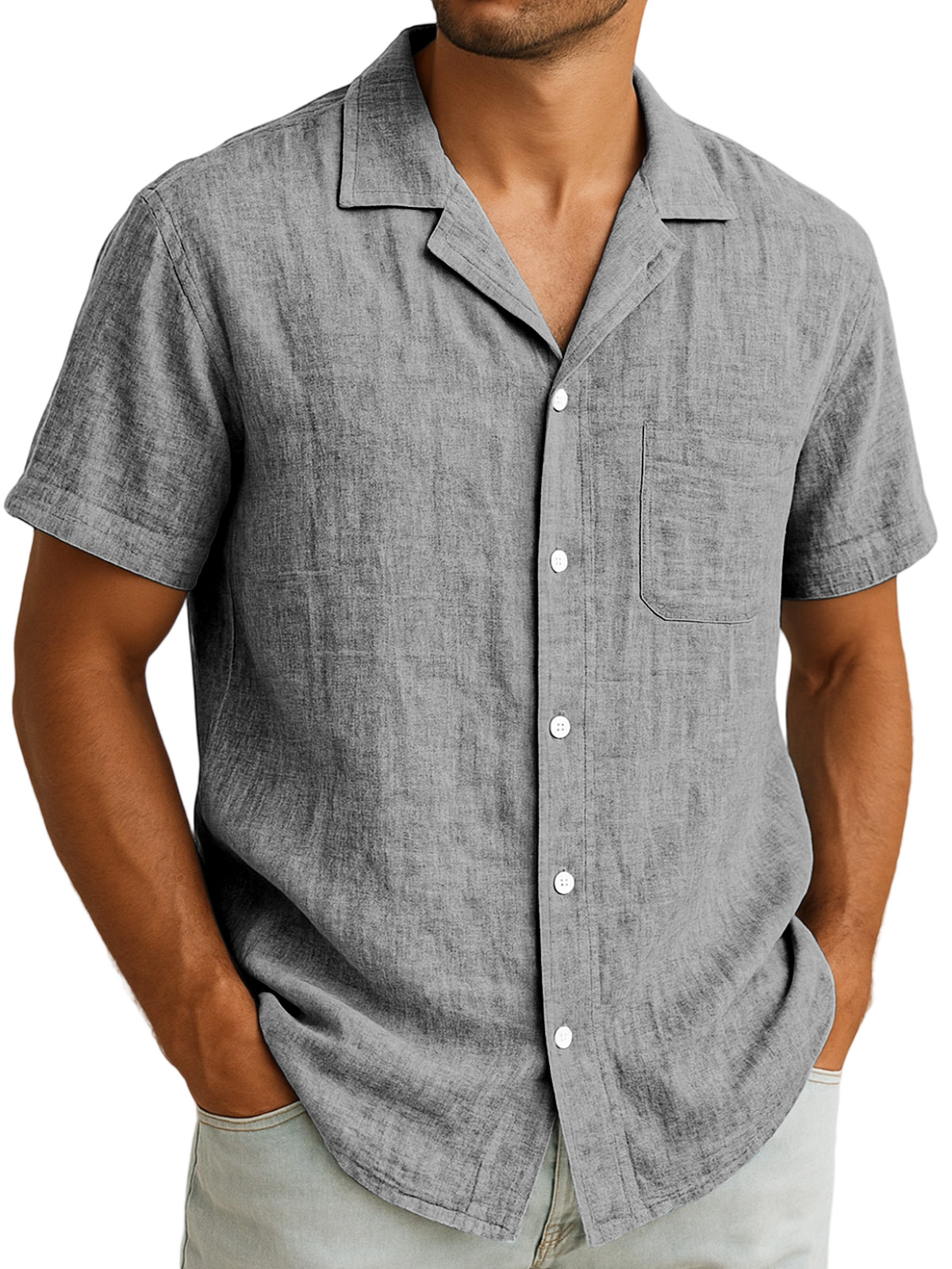 Herren Alltags Freizeit Atmungsaktive Einfarbige Kurzarm Hemd mit Revers und Knopfleiste-deurabatt