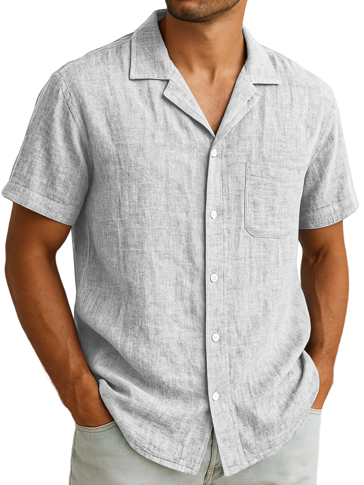 Herren Alltags Freizeit Atmungsaktive Einfarbige Kurzarm Hemd mit Revers und Knopfleiste-deurabatt