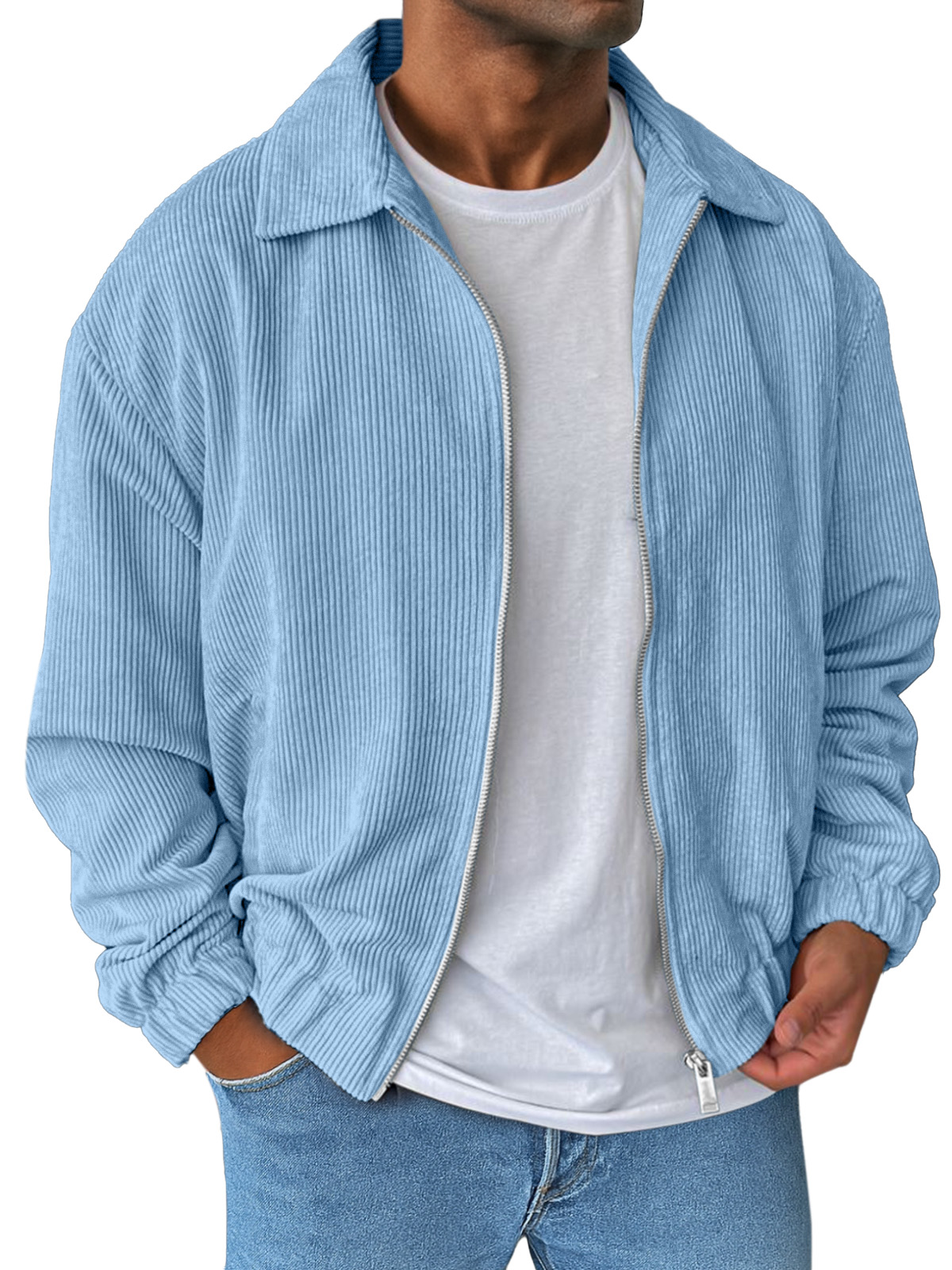 Herren Einfach Und Bequem Einfarbig Cordjacke Mit Revers Langarm Mit Reißverschluss-deurabatt