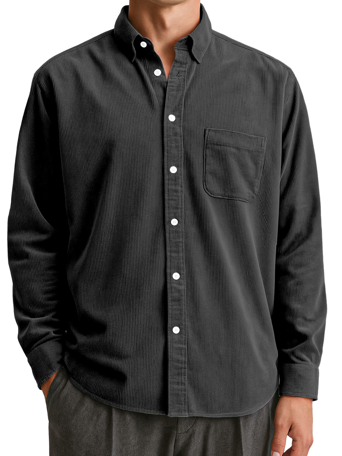Herren Alltags Retro Freizeit Corduroy Einfarbig Revers Langarmhemd-deurabatt